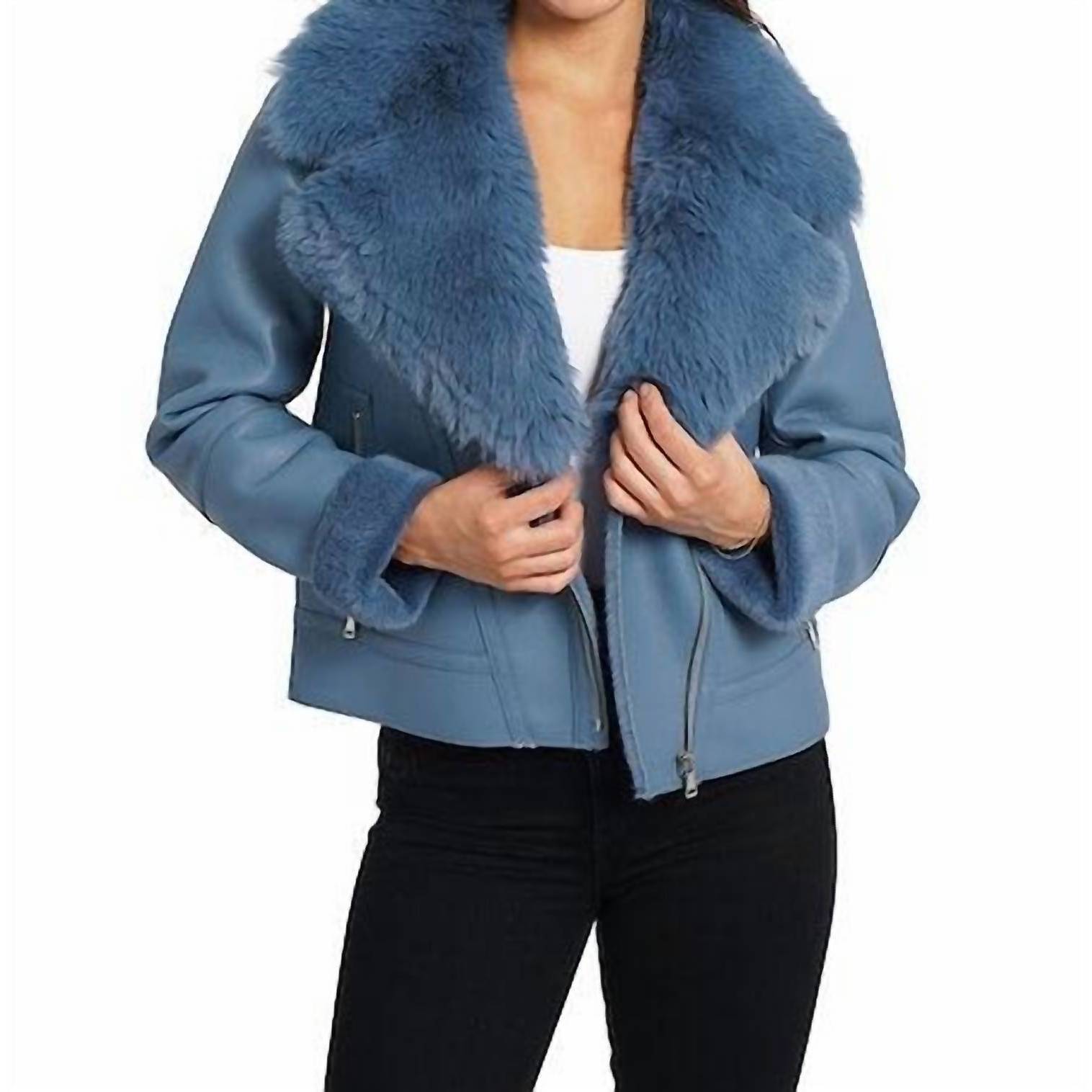 New Love Token Alana Faux Leather Jacket In Teal
